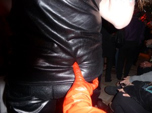 I just love the way my vinyl gloves look grabbing his butt in leather pants.